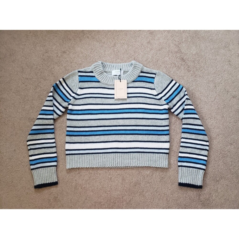 NWT La Ligne Size Large Mini Marin Sweater Tonal Blue Cashmere & Wool LLC21239